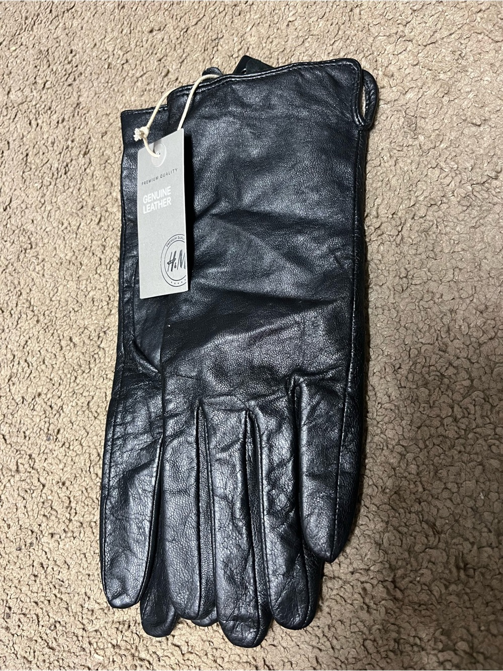 H&M Men's Black Genuine Leather Gloves